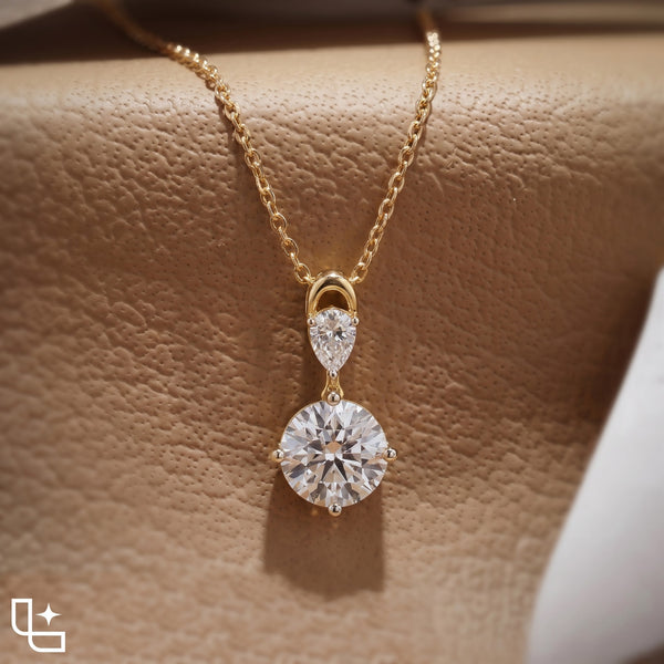 Round Diamond Drop Pendant Necklace with Pear Accent, 0.50 CT Total Diamond Weight