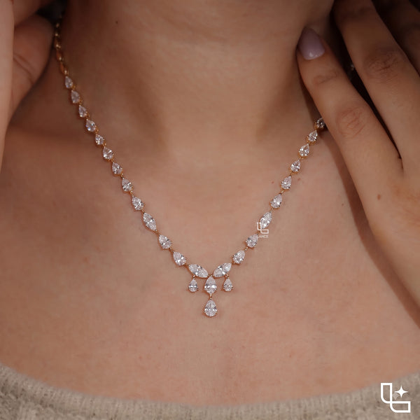 Pear and Marquise Cut Graduated Drop Necklace with Cascading Stone Design, 8 CT Total Diamond Weight