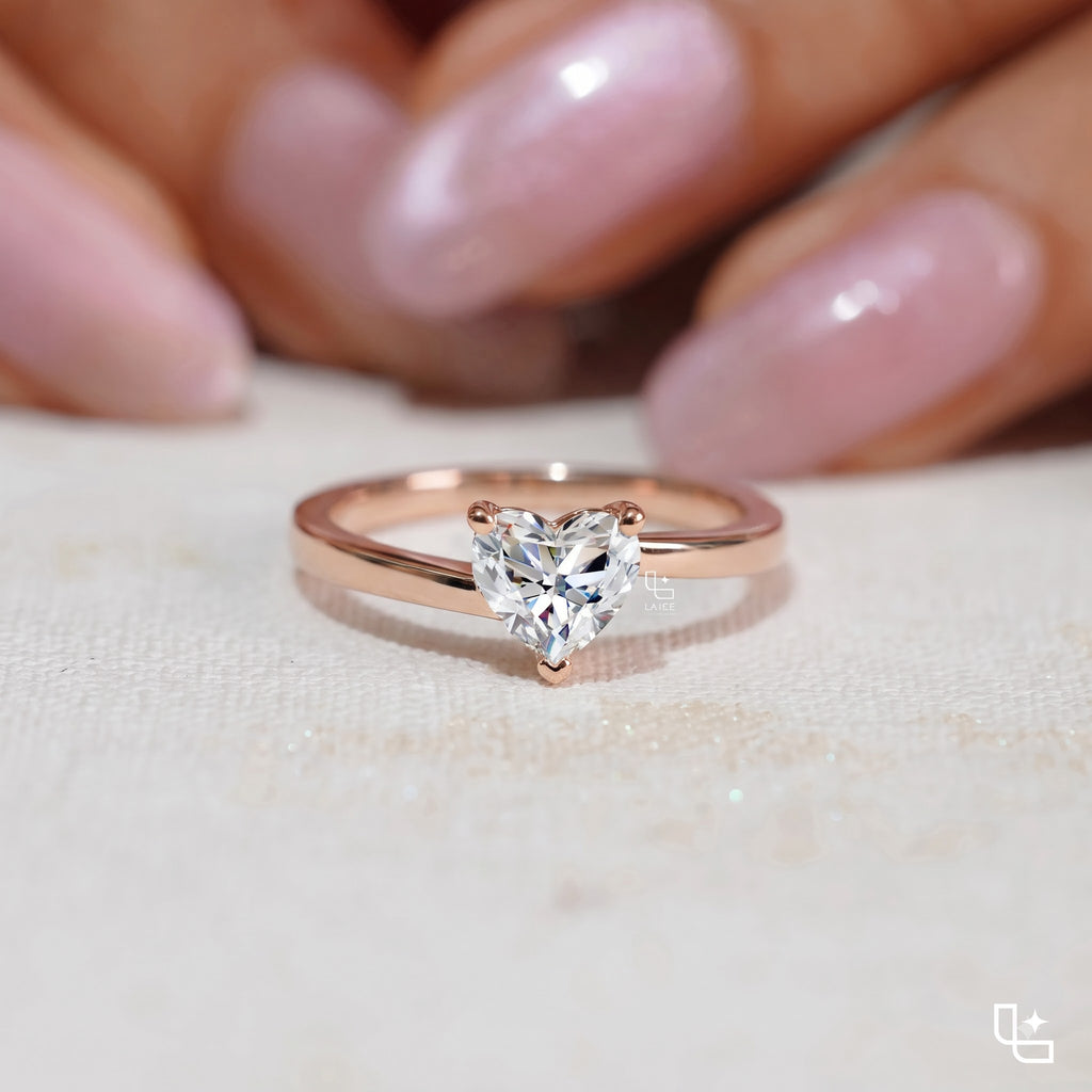 Heart Shaped Solitaire Engagement Ring with Polished Band