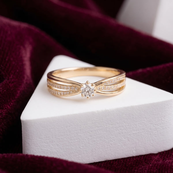 Round Solitaire Ring with Split Accent Band and Sparkling Shoulder Stones, 0.50 CT Diamond Weight, 3.00 g Metal Weight