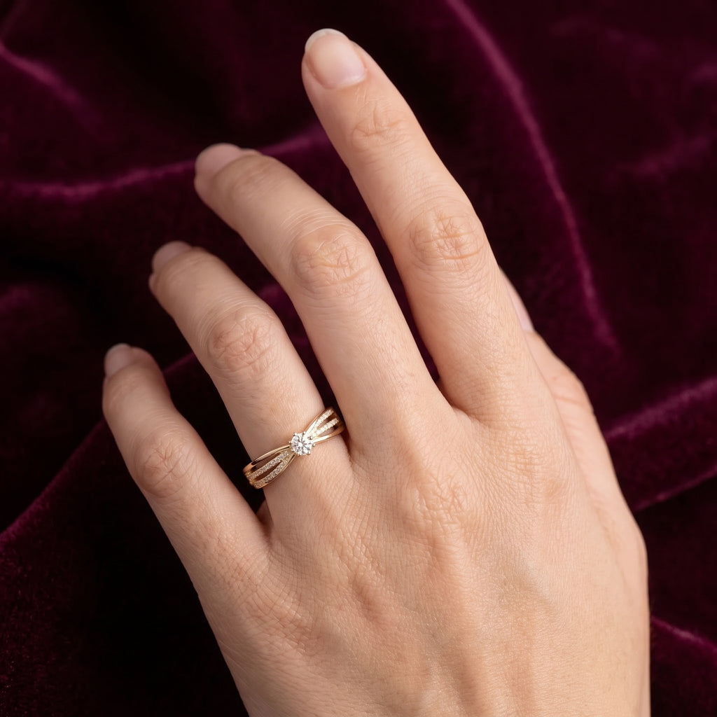 Round Solitaire Ring with Split Accent Band and Sparkling Shoulder Stones, 0.50 CT Diamond Weight, 3.00 g Metal Weight