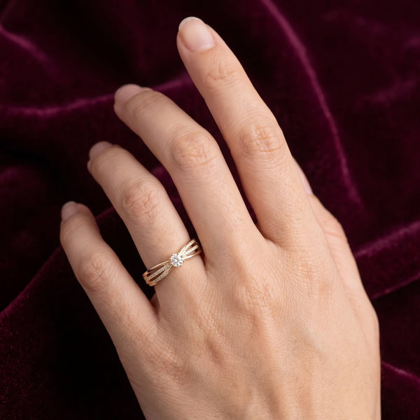 Round Solitaire Ring with Split Accent Band and Sparkling Shoulder Stones, 0.50 CT Diamond Weight, 3.00 g Metal Weight