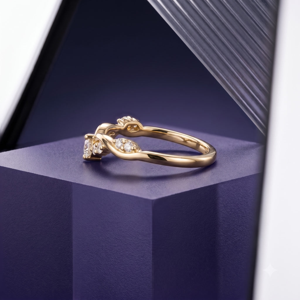 Curved Solitaire Ring with Round Center Stone and Sparkling Accent Band, 0.50 CT Diamond Weight, 2.50 g Metal Weight