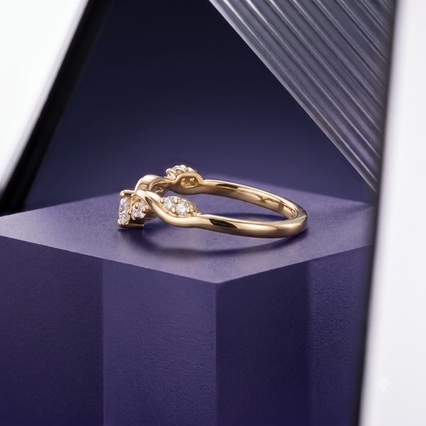 Curved Solitaire Ring with Round Center Stone and Sparkling Accent Band, 0.50 CT Diamond Weight, 2.50 g Metal Weight