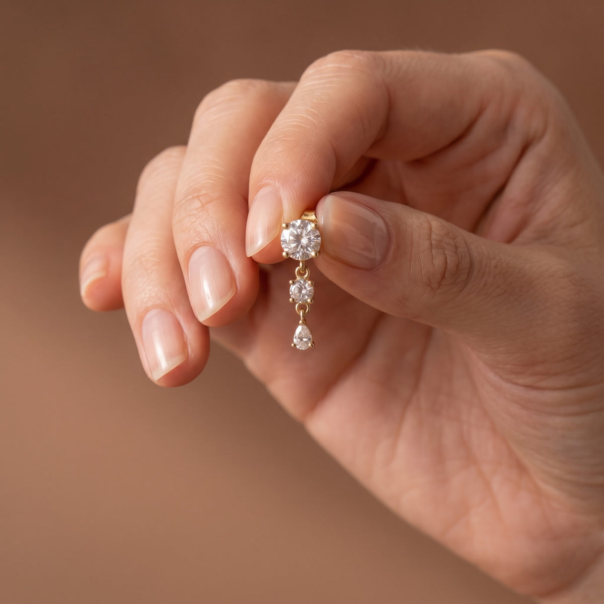 Three-Stone Drop Earrings with Round and Pear-Shaped Diamonds, 1.00 CT Diamond Weight, 3 g Metal Weight