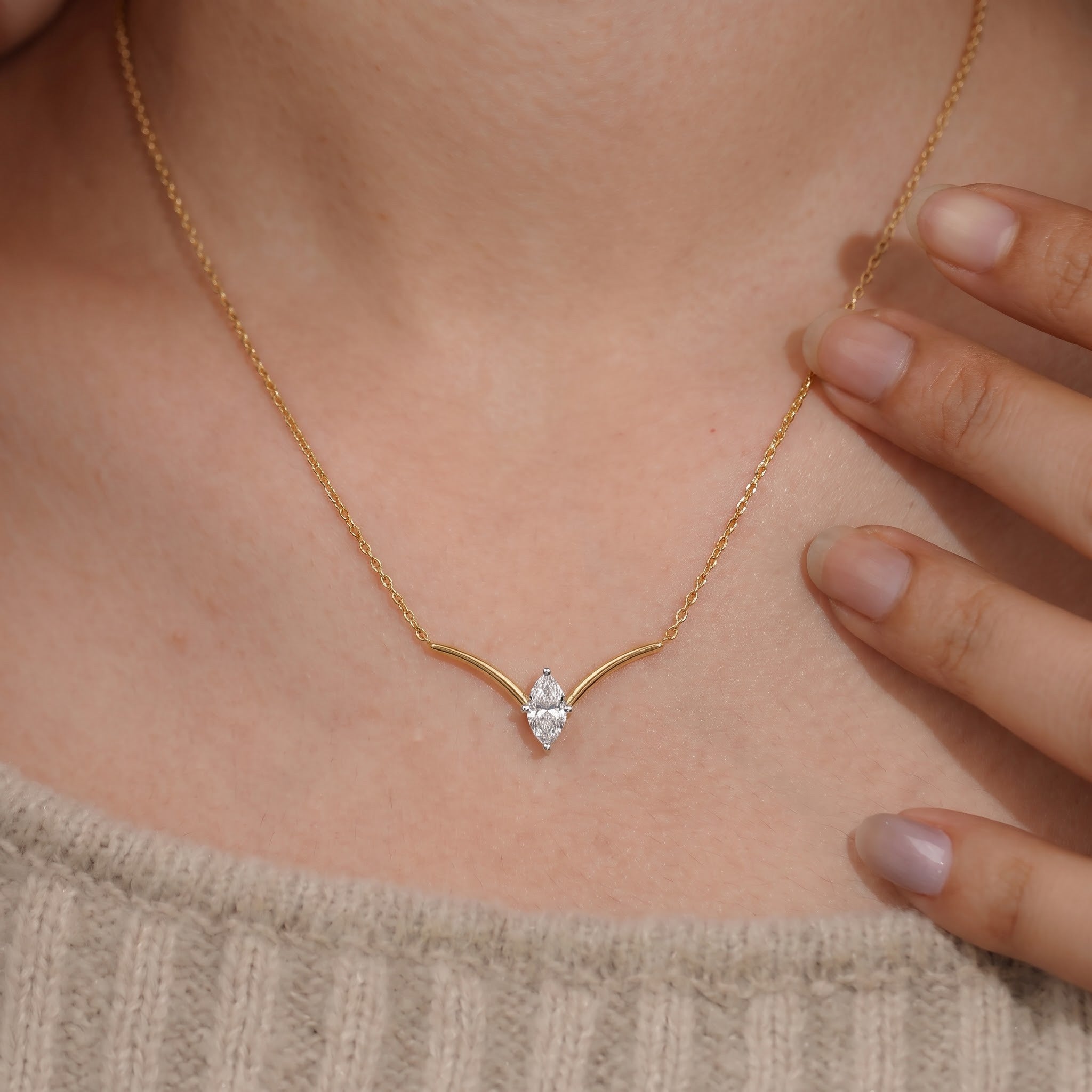 Marquise Cut Diamond Pendant Necklace, 0.15 CT Total Diamond Weight Secondary image