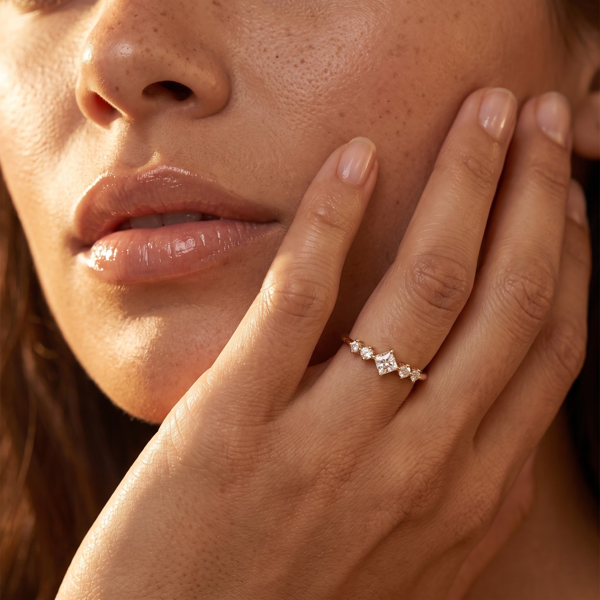 Five Stone Ring with Diagonal Square Center and Round Accent Stones, 0.50 CT Diamond Weight, 2.20 g Metal Weight Secondary image