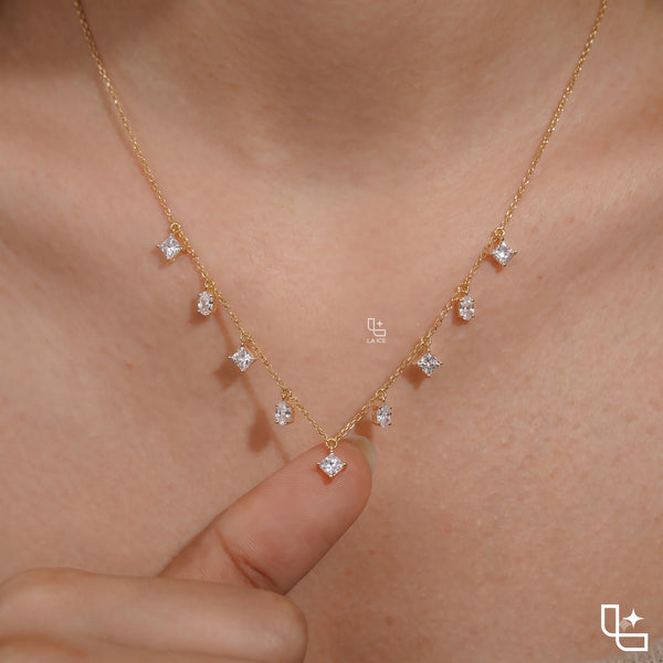 Multi-Stone Drop Necklace with Dainty Chain, 1.50 CT