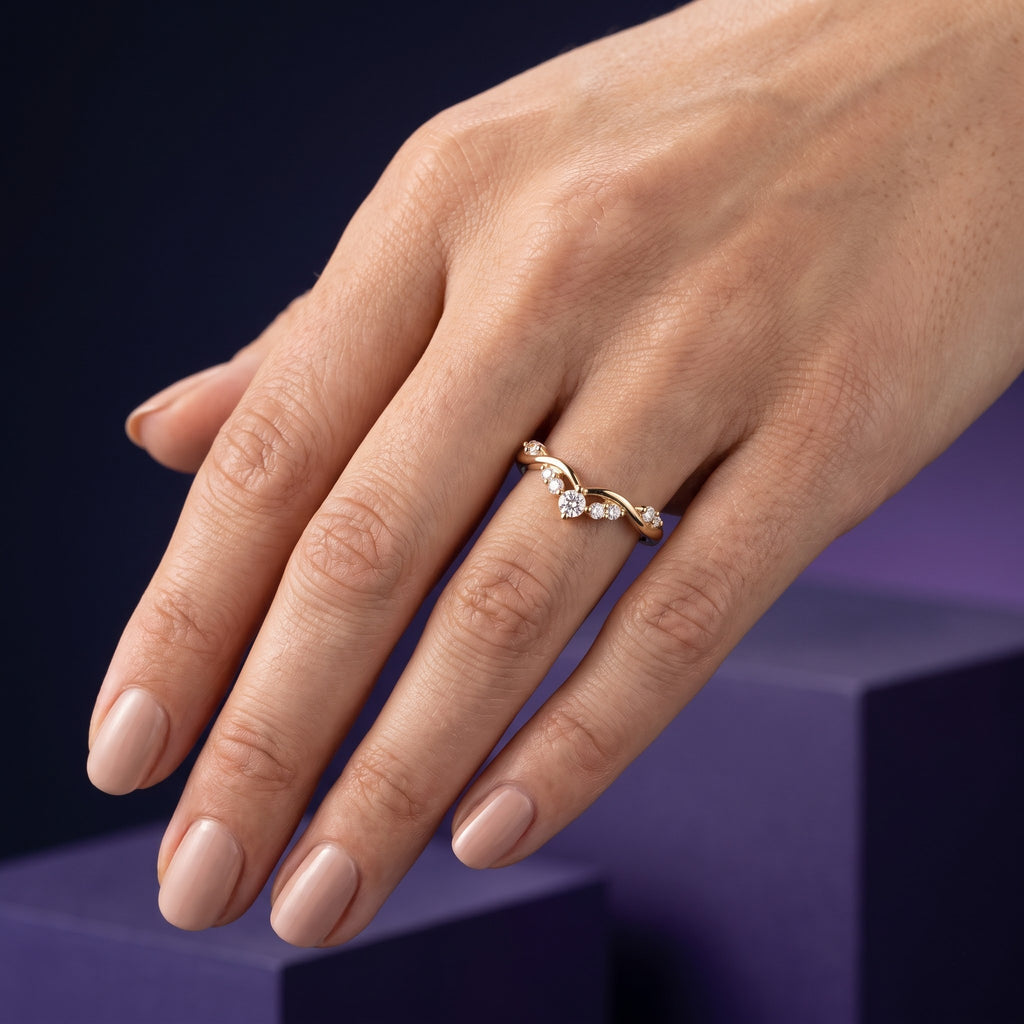 Curved Solitaire Ring with Round Center Stone and Sparkling Accent Band, 0.50 CT Diamond Weight, 2.50 g Metal Weight