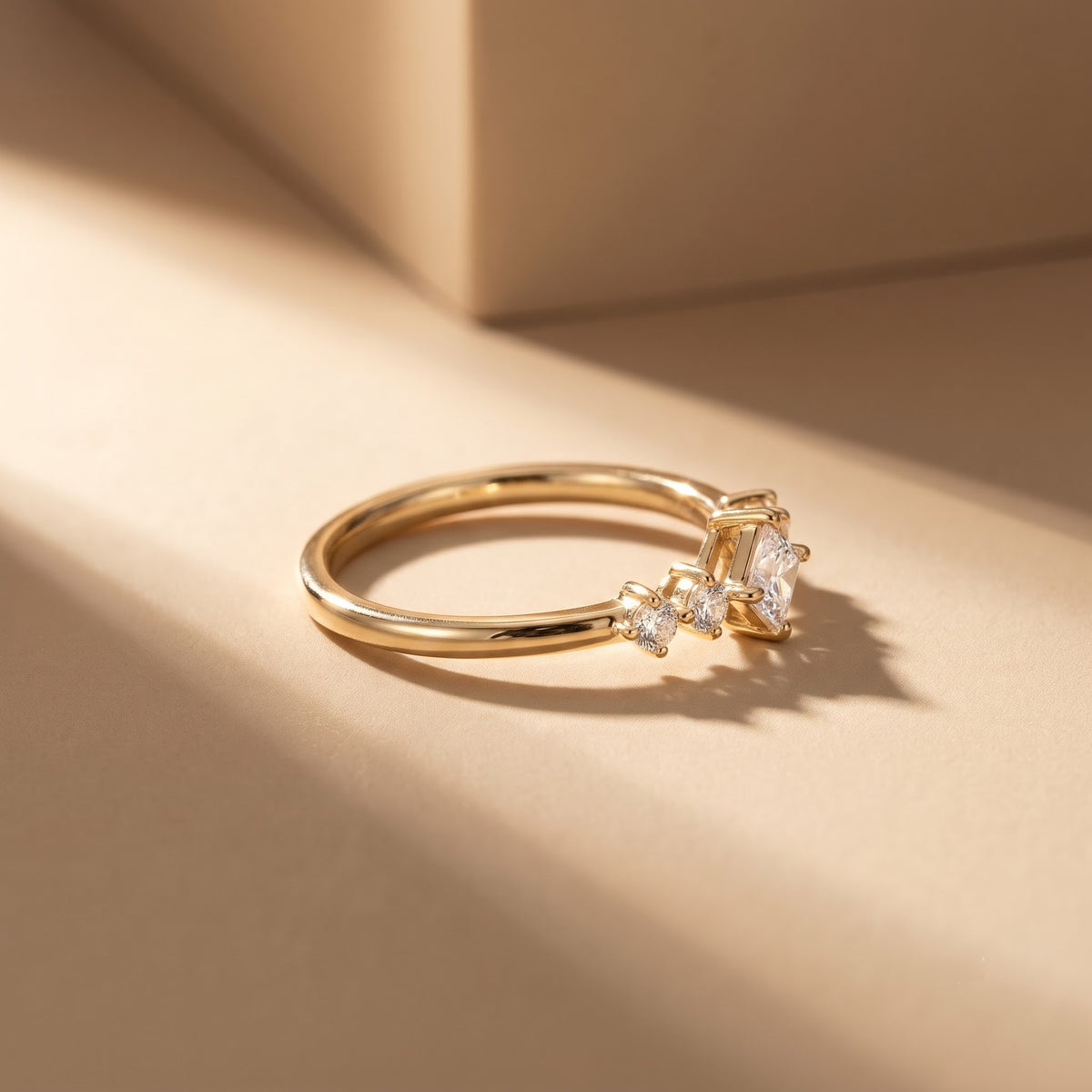 Five Stone Ring with Diagonal Square Center and Round Accent Stones, 0.50 CT Diamond Weight, 2.20 g Metal Weight