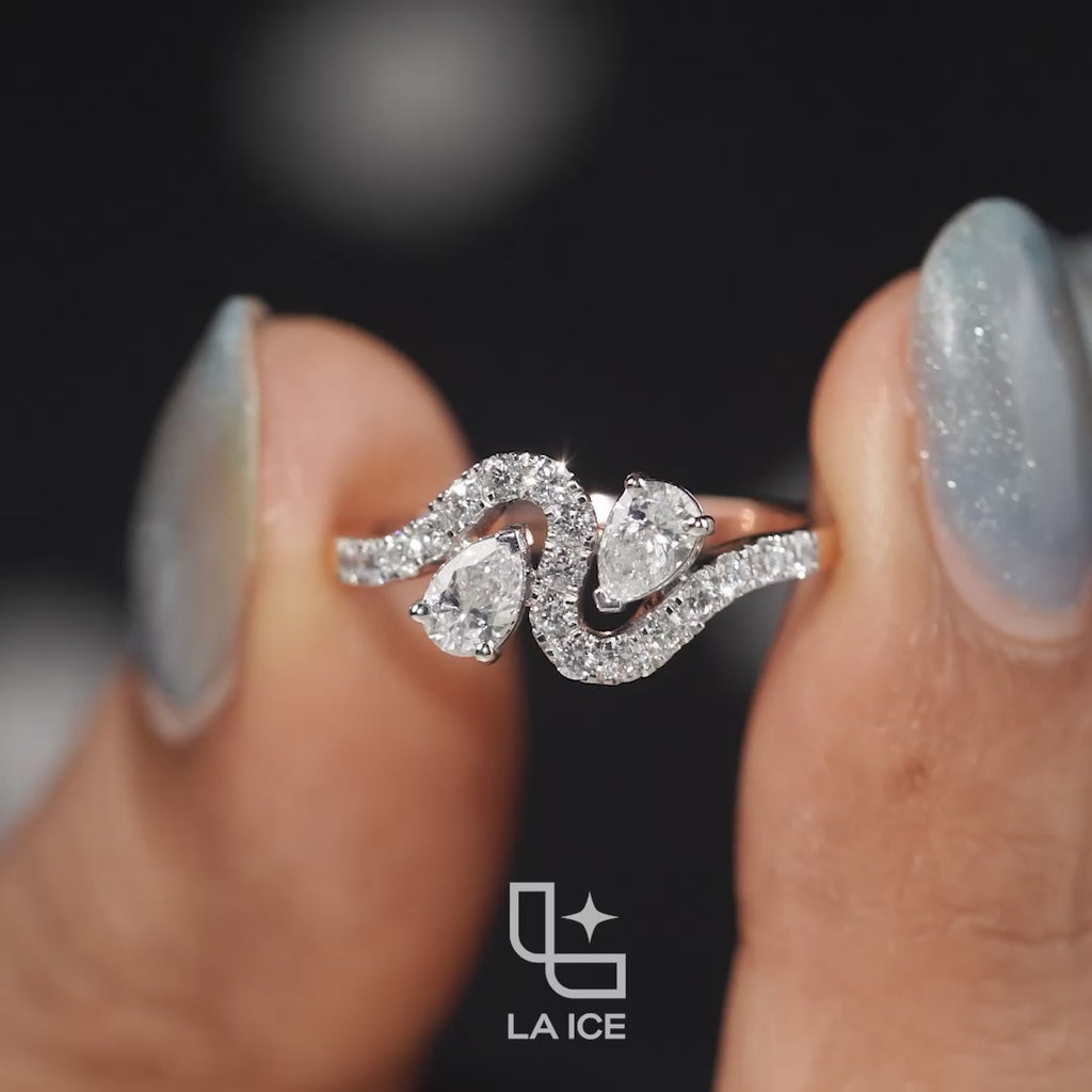 Marquise Cut Bypass Ring with Pavé Accents, 0.40 CT Center and 0.50 CT Side Diamonds