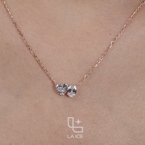 Heart & Oval Diamond Pendant Necklace – Rose Gold Diamond Necklace | Romantic Two-Stone Diamond Pendant for Women