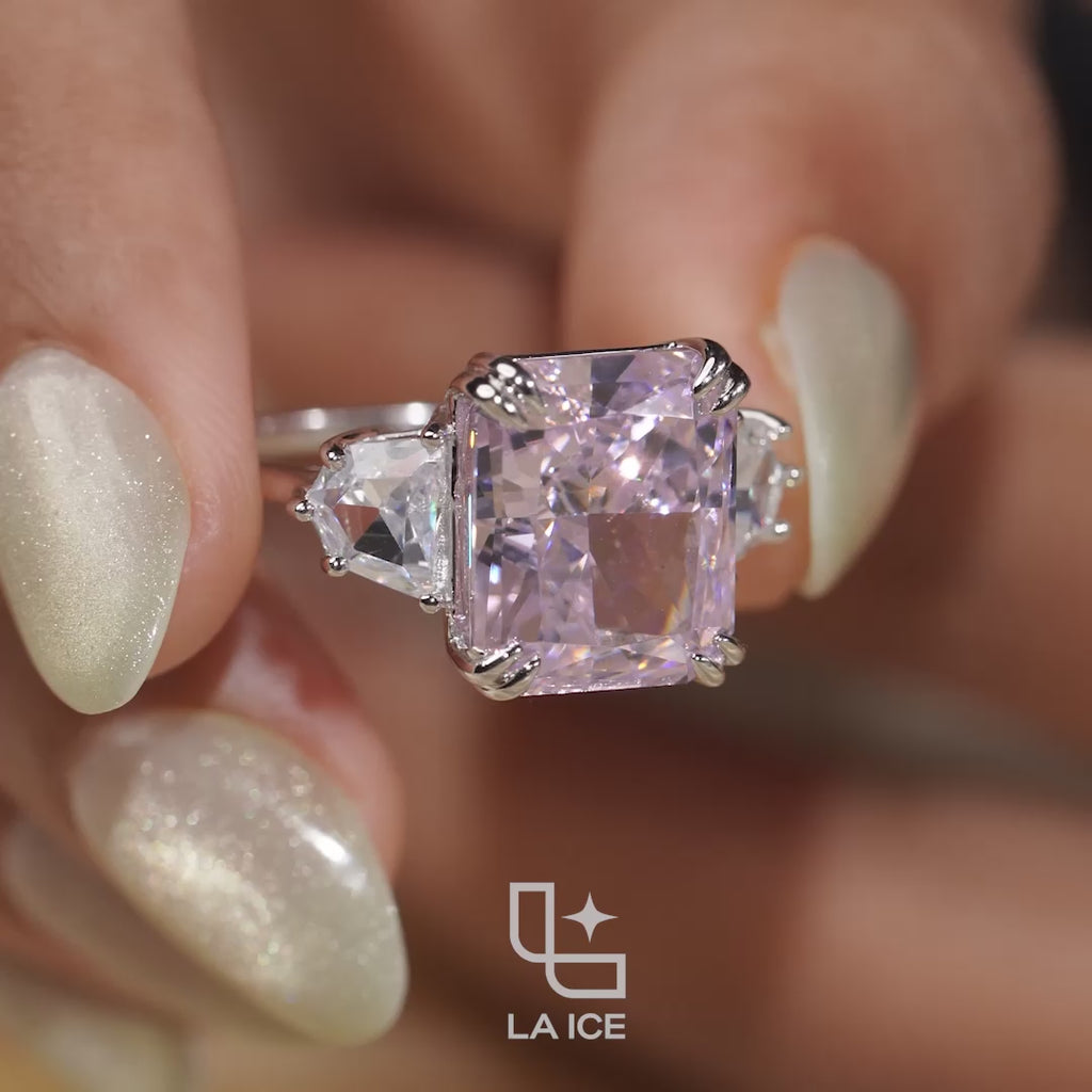 Radiant Three-Stone Engagement Ring with Bold Center and Tapered Side Stones