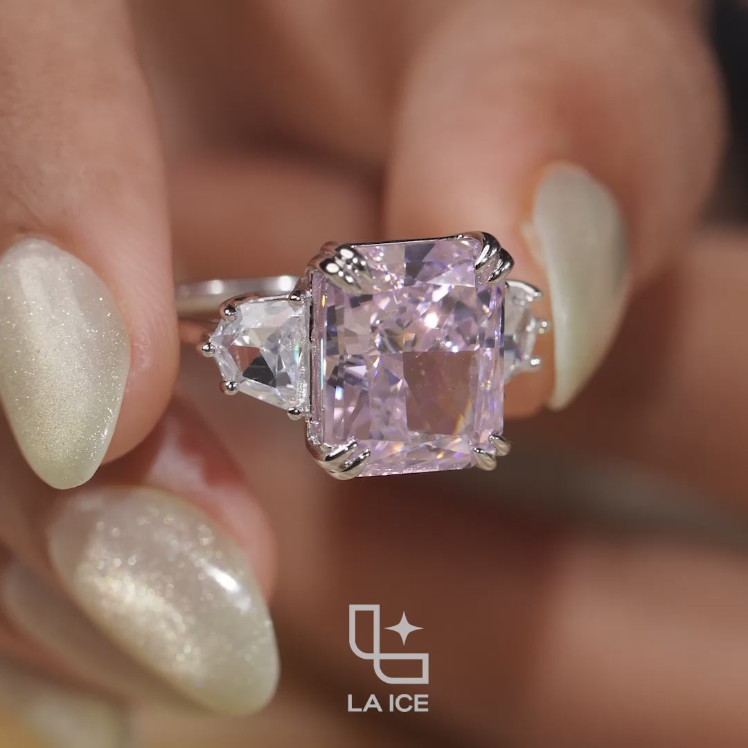 Radiant Three-Stone Engagement Ring with Bold Center and Tapered Side Stones