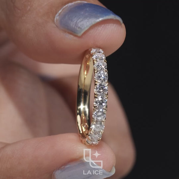 Round Cut Half Eternity Band Ring, Classic Diamond Wedding Band