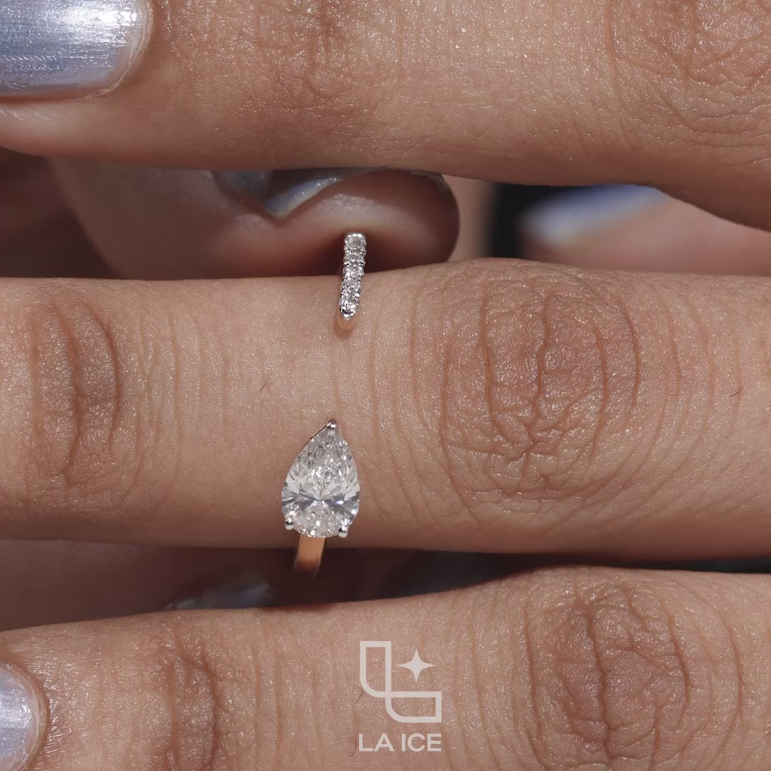Pear Cut Bypass Engagement Ring with Sleek Polished Band – 0.75 CT Total Diamond Weight, 2.50 g Metal Weight