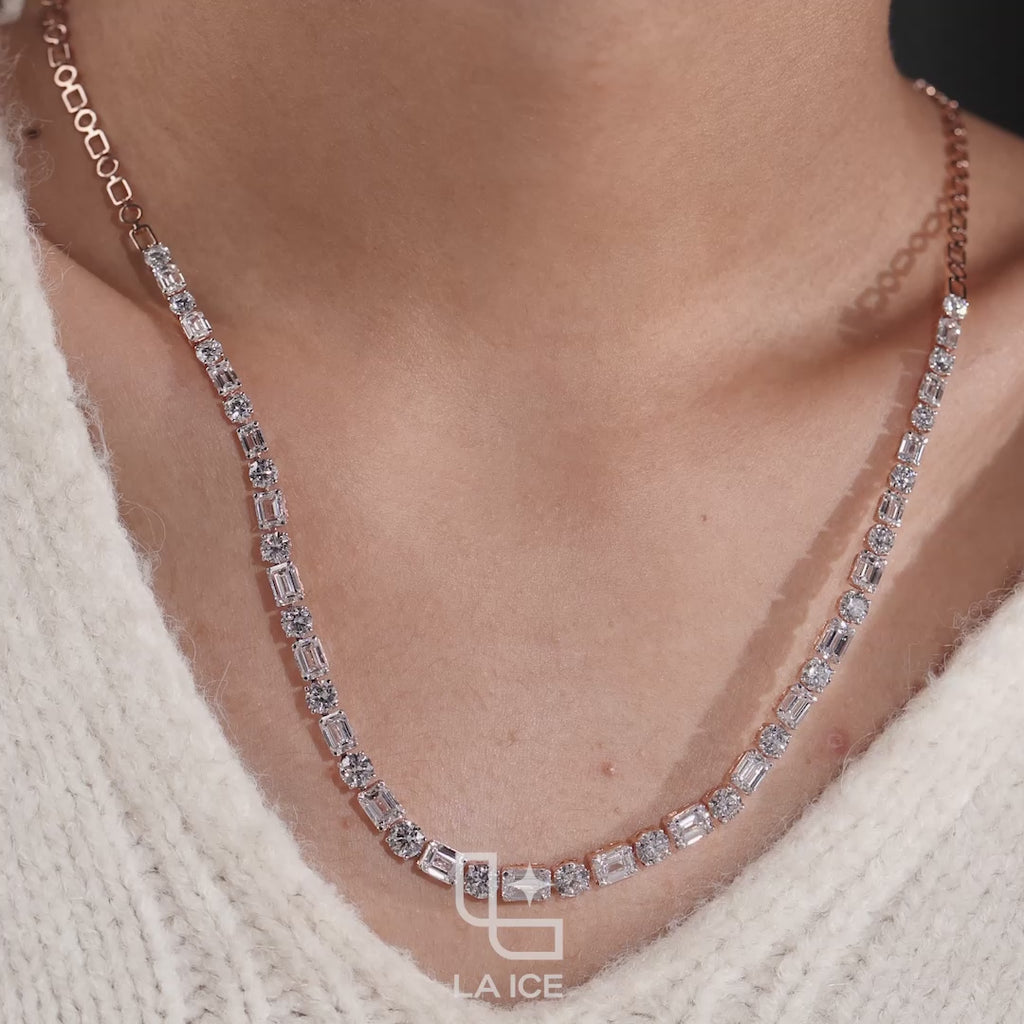 Round and Emerald Cut Alternating Tennis Necklace