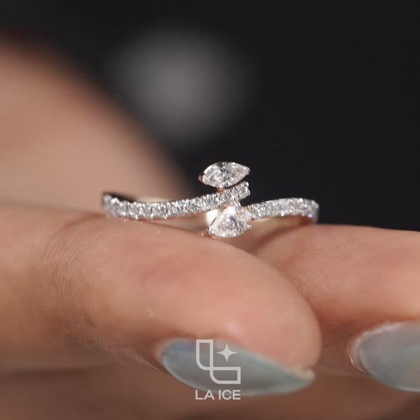 Marquise Cut Bypass Ring with Pavé Band – 1.10 CT Total Diamond Weight
