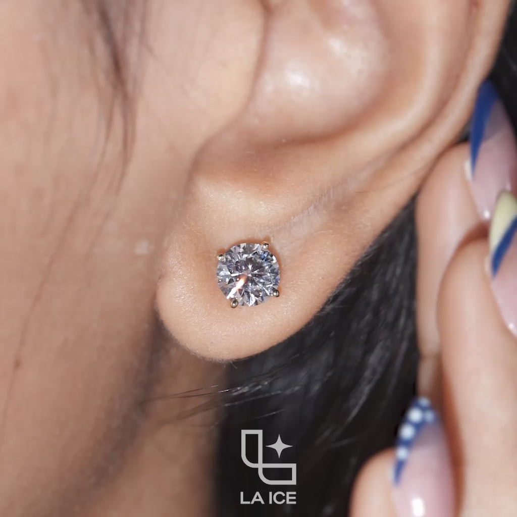 Round Cut Solitaire Stud Earrings with Classic Four Prong Setting, 1.00 CT Total Diamond Weight
