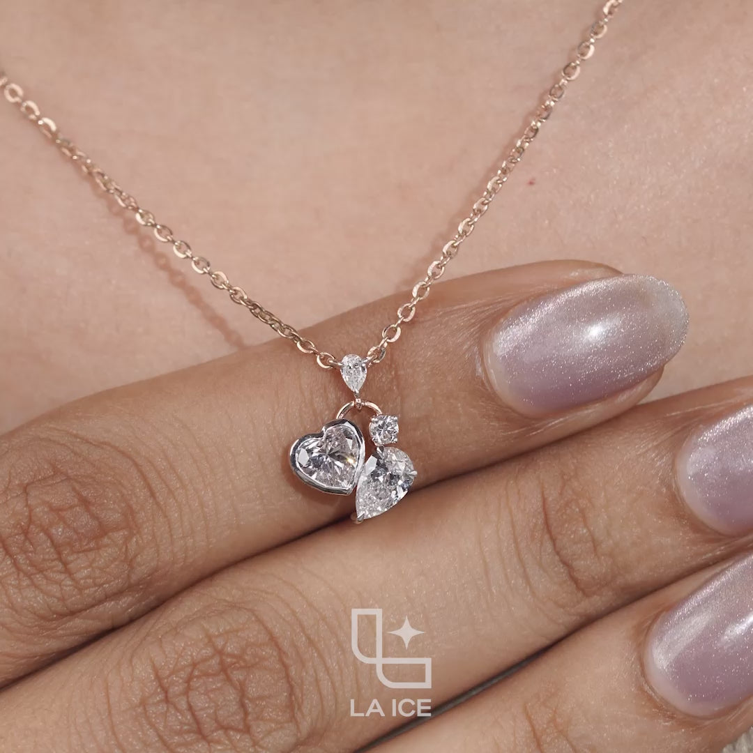 Heart & Pear Diamond Pendant Necklace – Rose Gold Diamond Necklace | Romantic Multi-Stone Diamond Pendant for Women