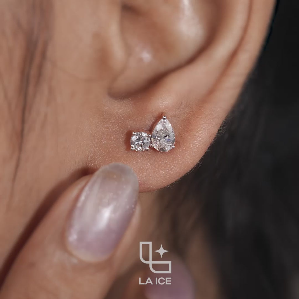 Pear and Round Cut Three-Stone Drop Earrings, 1.00 CT Total Diamond Weight