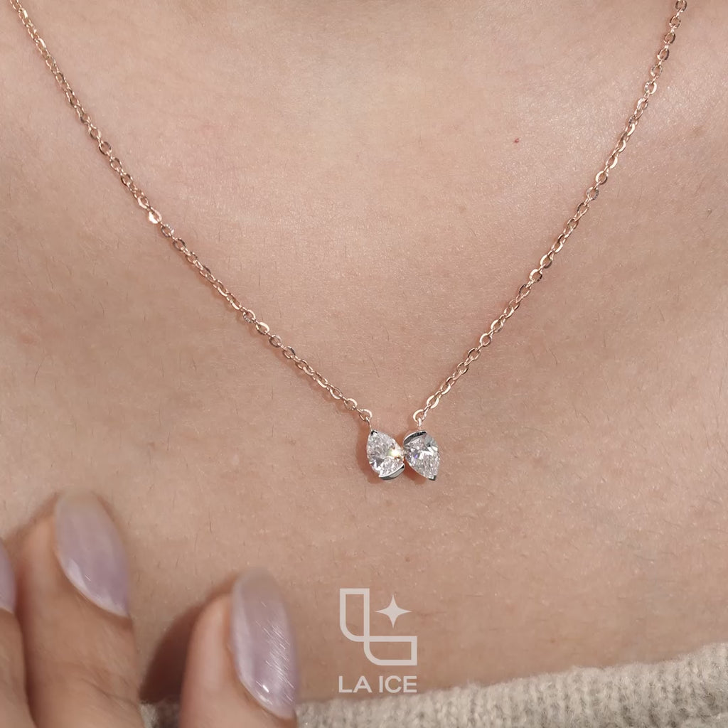 Pear Diamond Duo Pendant Necklace – Rose Gold Diamond Necklace | Modern Two-Stone Pear Diamond Pendant for Women