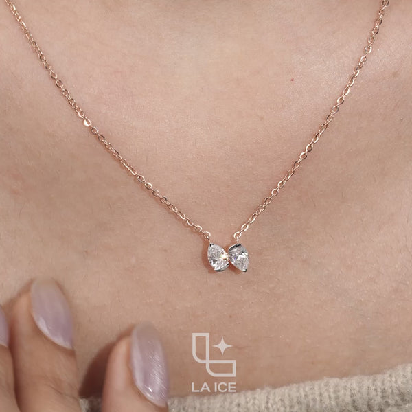 Pear Diamond Duo Pendant Necklace – Rose Gold Diamond Necklace | Modern Two-Stone Pear Diamond Pendant for Women