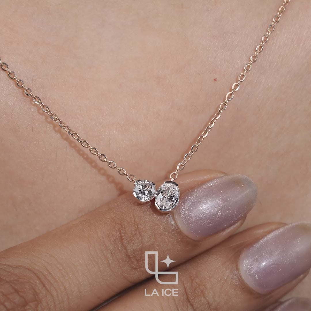 Round & Oval Diamond Pendant Necklace – Rose Gold Diamond Necklace | Modern Two-Stone Diamond Pendant for Women