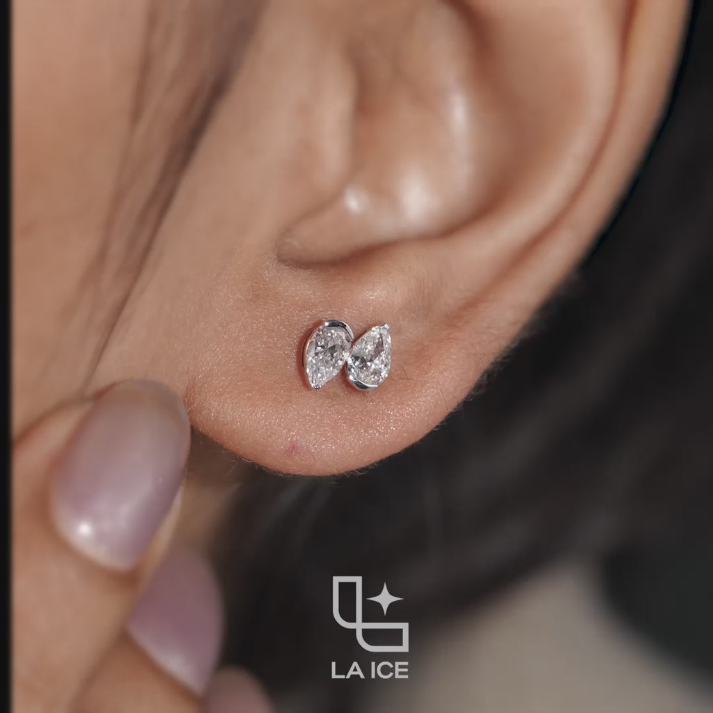 Marquise Cut Stud Earrings with Double Stone Petal Design, 1.50 CT Total Diamond Weight