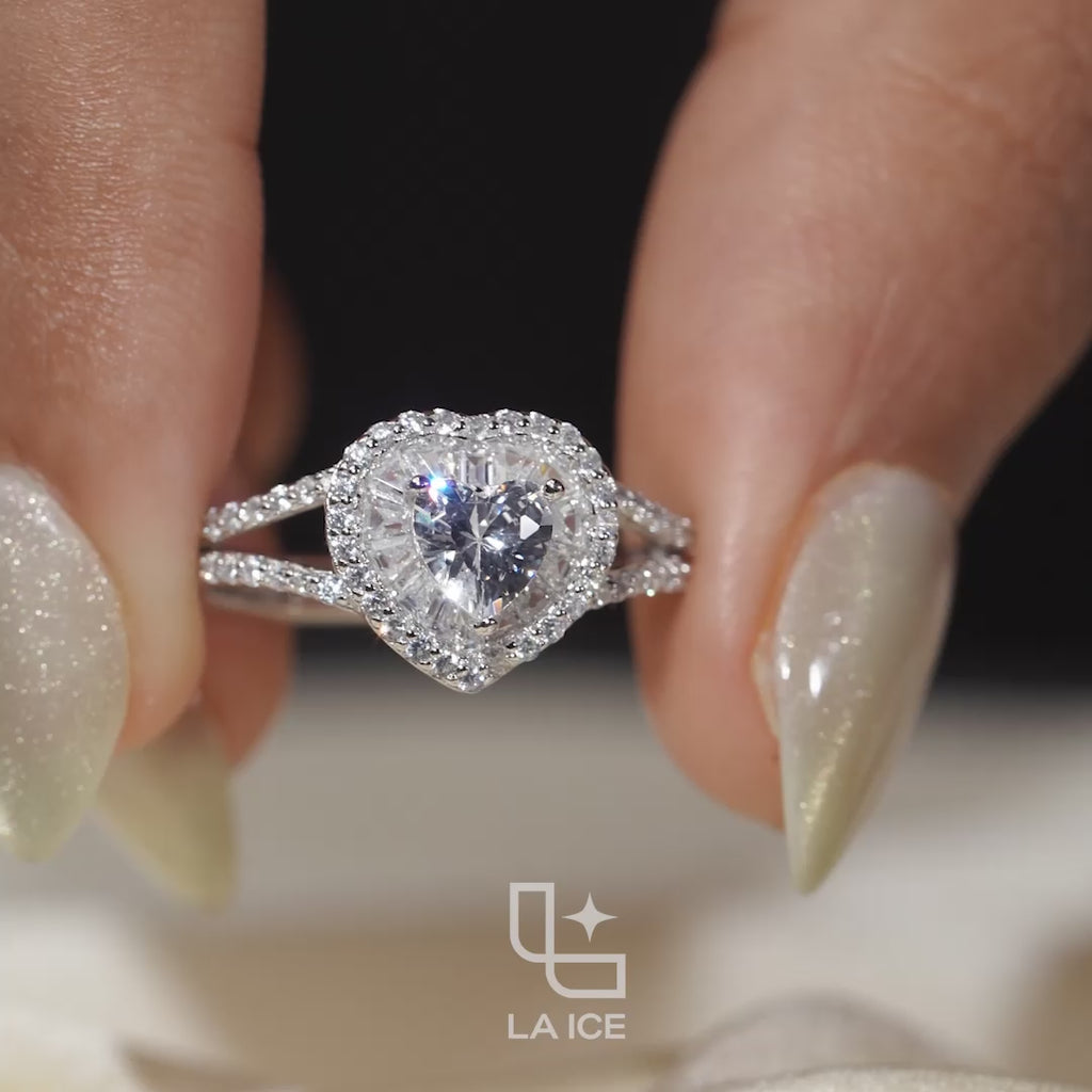 Heart Cut Halo Ring with Double Halo and Split Pavé Band – 2.00 CT Total Diamond Weight