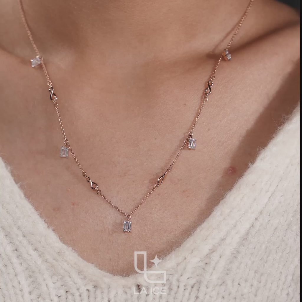 Emerald Cut Station Necklace with Infinity Link Details