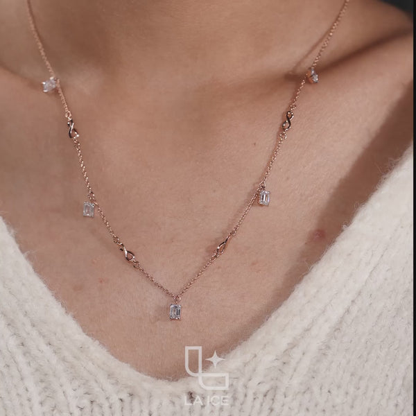 Emerald Cut Station Necklace with Infinity Link Details