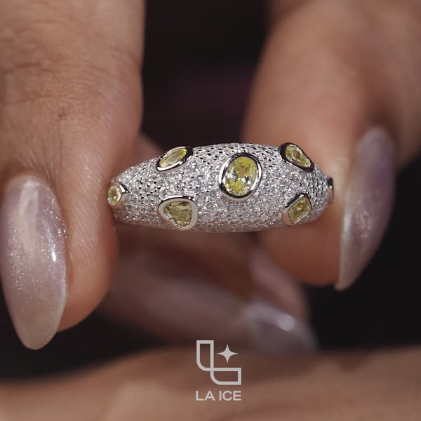 Yellow Oval and Pear Cut Pavé Statement Band Ring