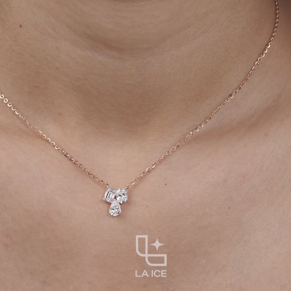 Multi Shape Diamond Cluster Pendant Necklace – Rose Gold Diamond Necklace | Emerald, Oval & Pear Diamond Pendant for Women