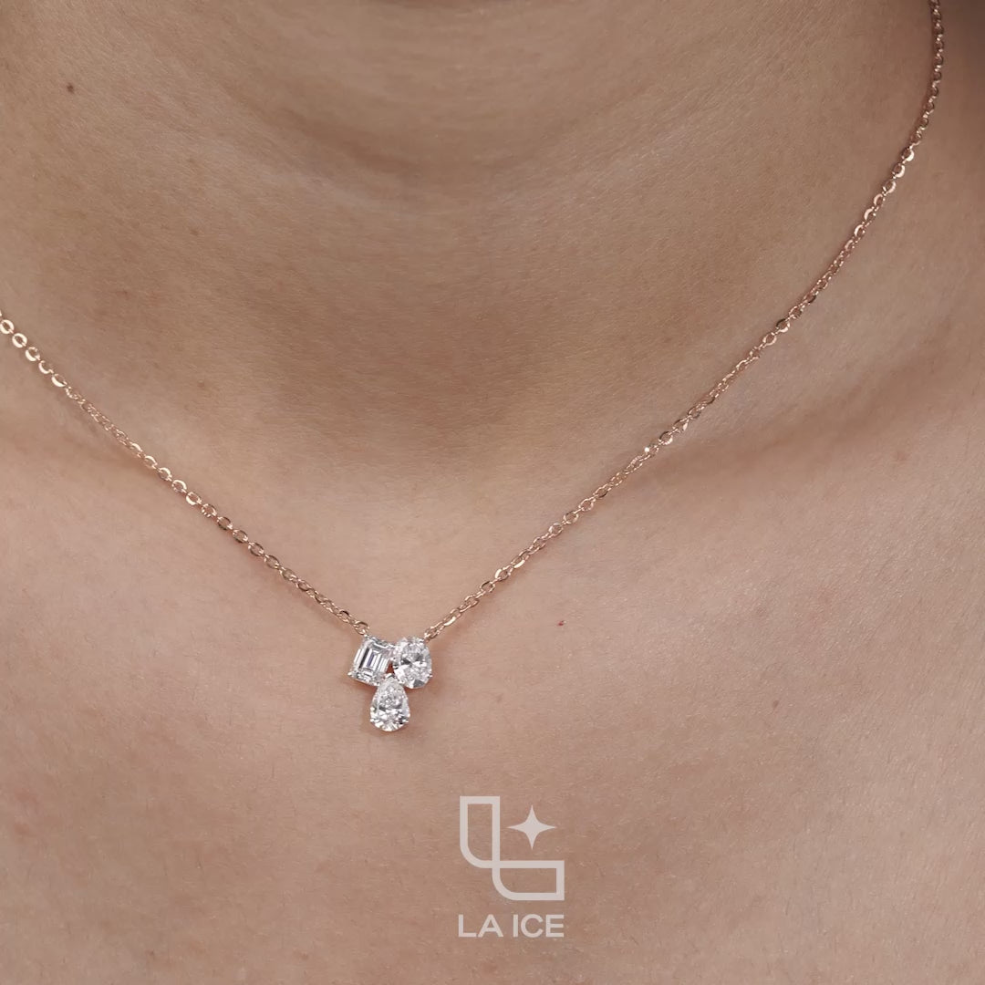 Multi Shape Diamond Cluster Pendant Necklace – Rose Gold Diamond Necklace | Emerald, Oval & Pear Diamond Pendant for Women