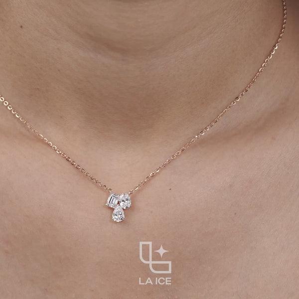 Multi Shape Diamond Cluster Pendant Necklace – Rose Gold Diamond Necklace | Emerald, Oval & Pear Diamond Pendant for Women