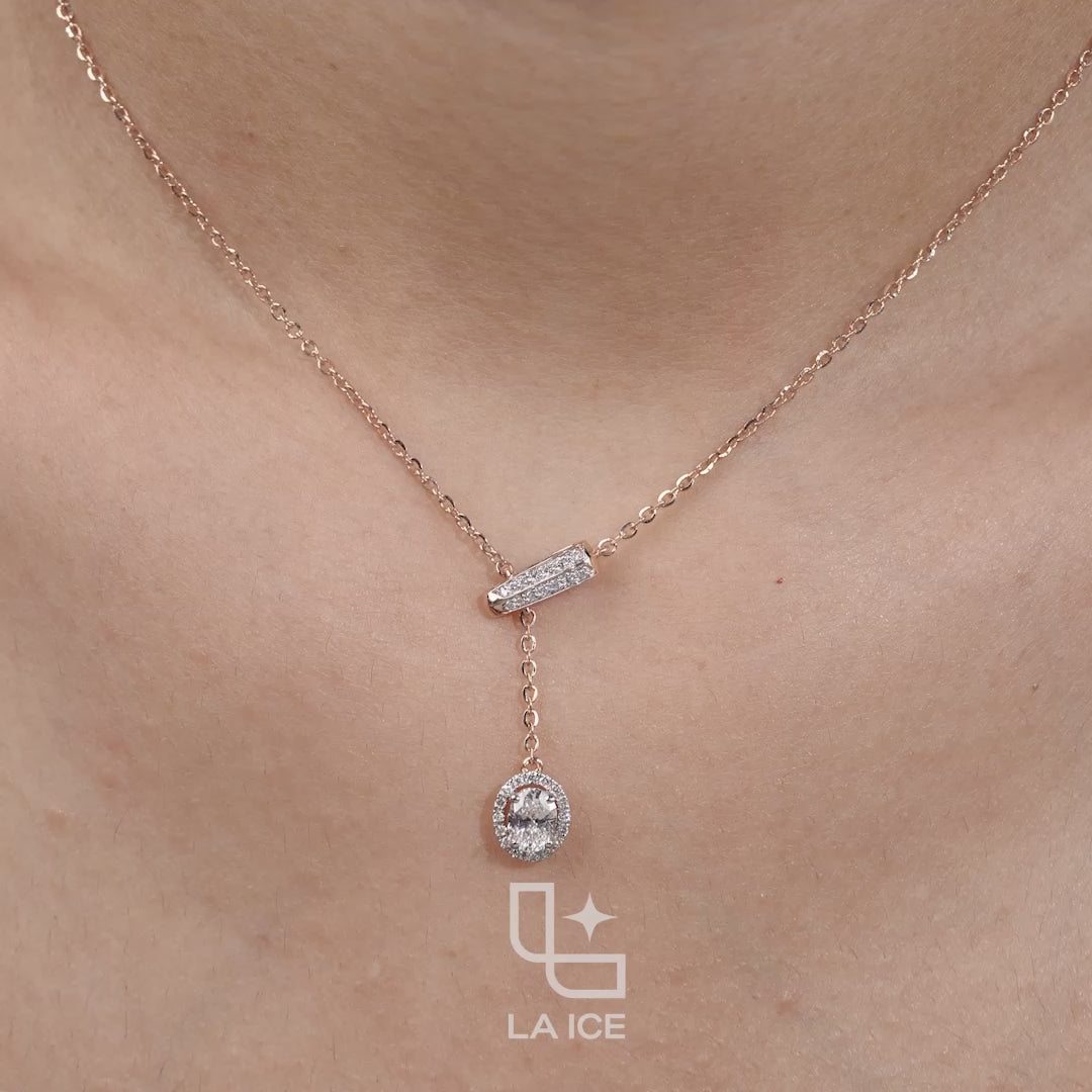 Round Halo Drop Diamond Necklace – Rose Gold Diamond Necklace | Elegant Halo Diamond Pendant for Women