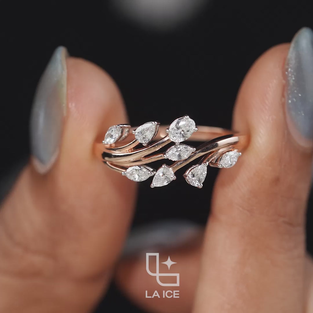Multi-Shape Diamond Bypass Ring with Curved Bands and Mixed-Cut Stones – 2.00 CT Total Diamond Weight, 4.00 g Metal Weight