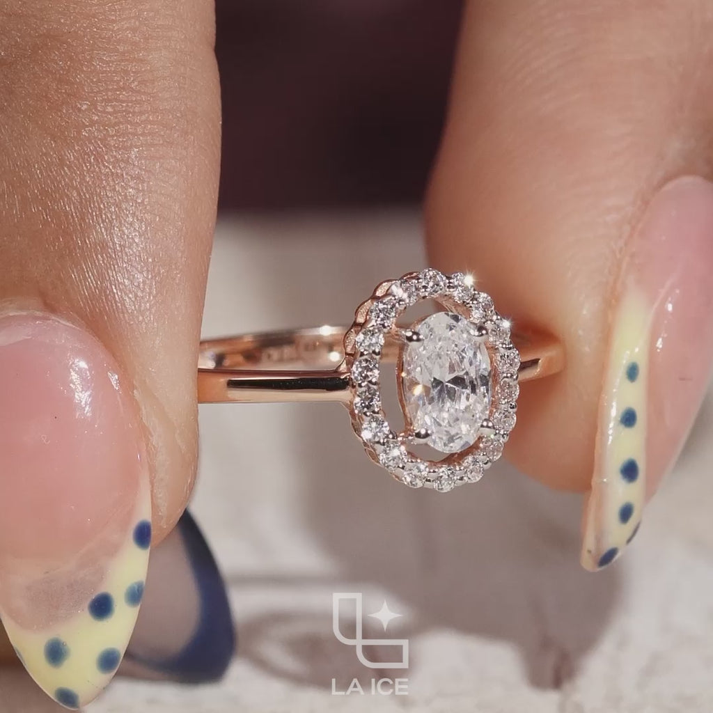 Oval Cut Halo Engagement Ring with Sparkling Accent Stones