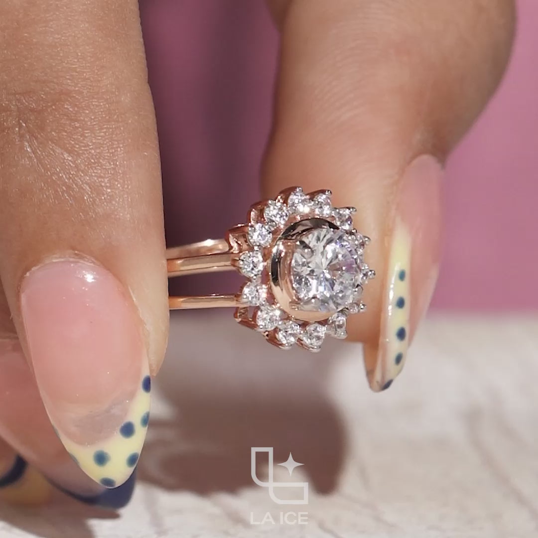 Round Cut Halo Engagement Ring with Sparkling Accent Stones