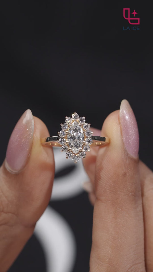 Marquise Halo Engagement Ring with Floral Inspired Diamond Accents