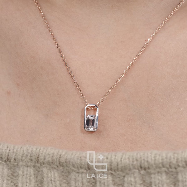 Emerald Cut Solitaire Pendant Necklace – Rose Gold Diamond Pendant | Modern Bezel Set Diamond Necklace for Women