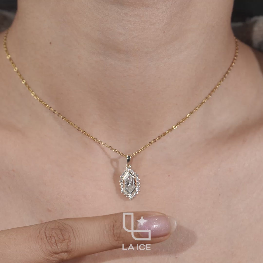 Marquise Halo Pendant Necklace with Dainty Chain