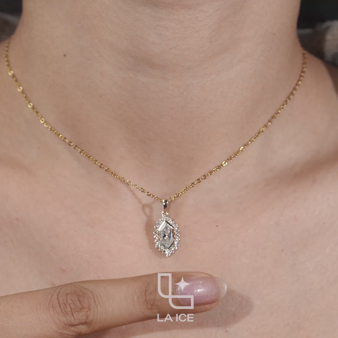 Marquise Halo Pendant Necklace with Dainty Chain