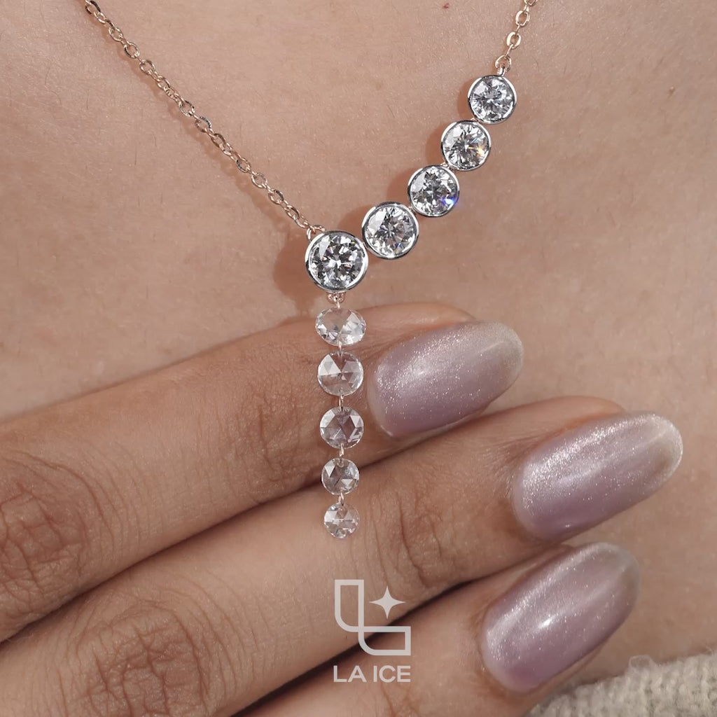 Round Diamond Journey Drop Necklace – Rose Gold Diamond Necklace | Elegant Graduated Diamond Pendant Necklace for Women