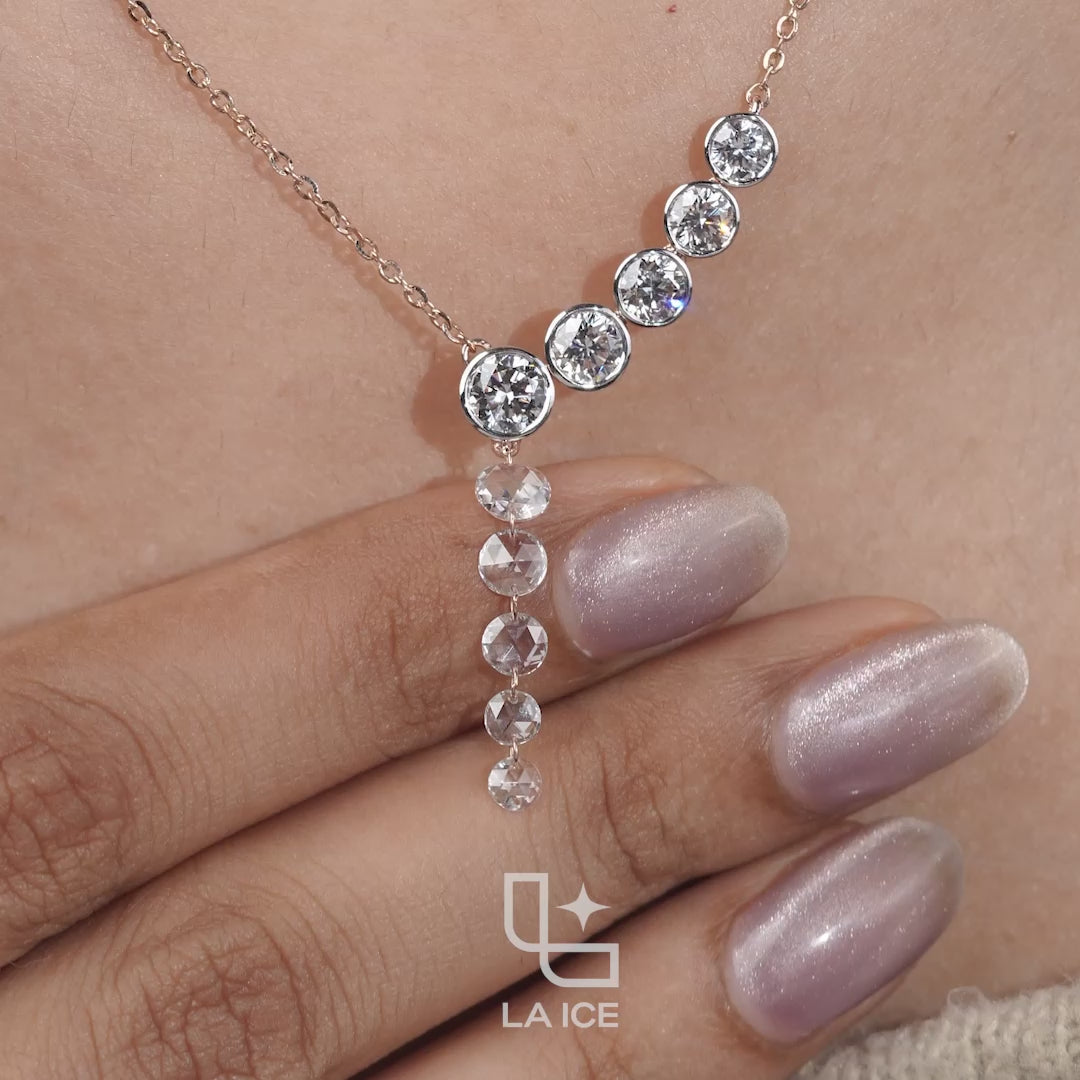 Round Diamond Journey Drop Necklace – Rose Gold Diamond Necklace | Elegant Graduated Diamond Pendant Necklace for Women