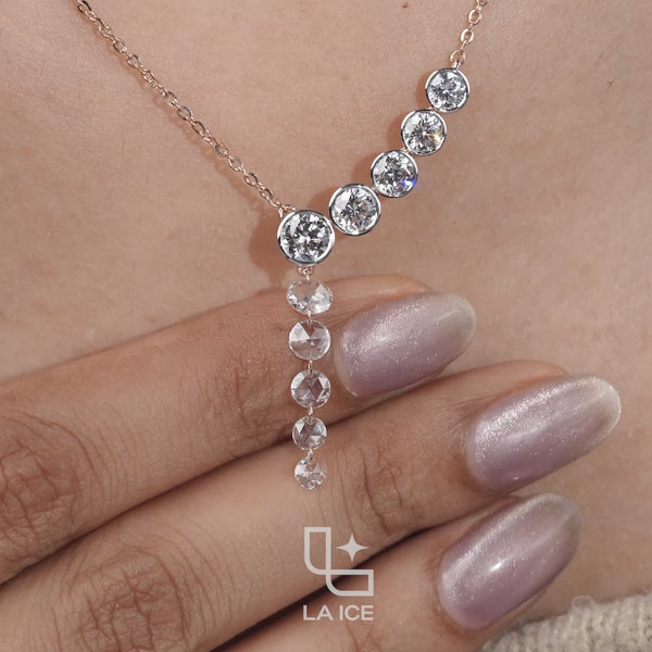Round Diamond Journey Drop Necklace – Rose Gold Diamond Necklace | Elegant Graduated Diamond Pendant Necklace for Women