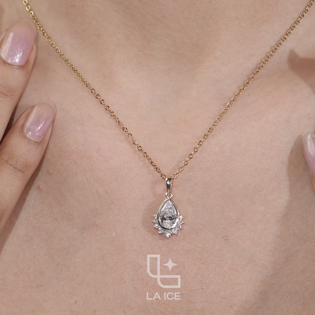 Pear Cut Halo Pendant Necklace with Delicate Chain